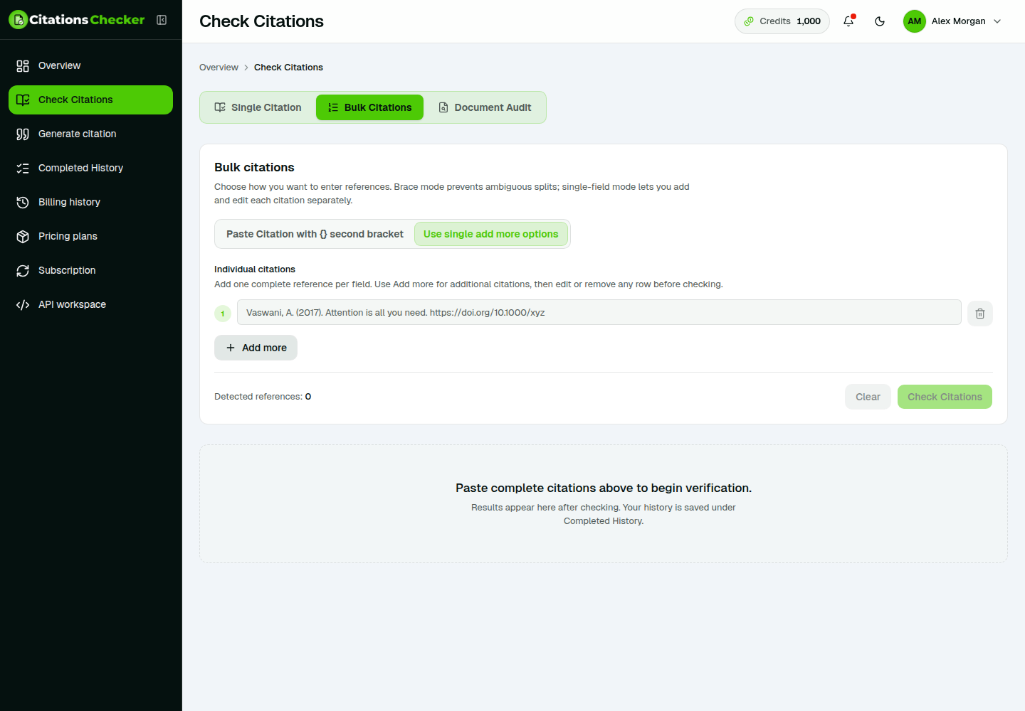 Bulk citations one-field-per-reference mode