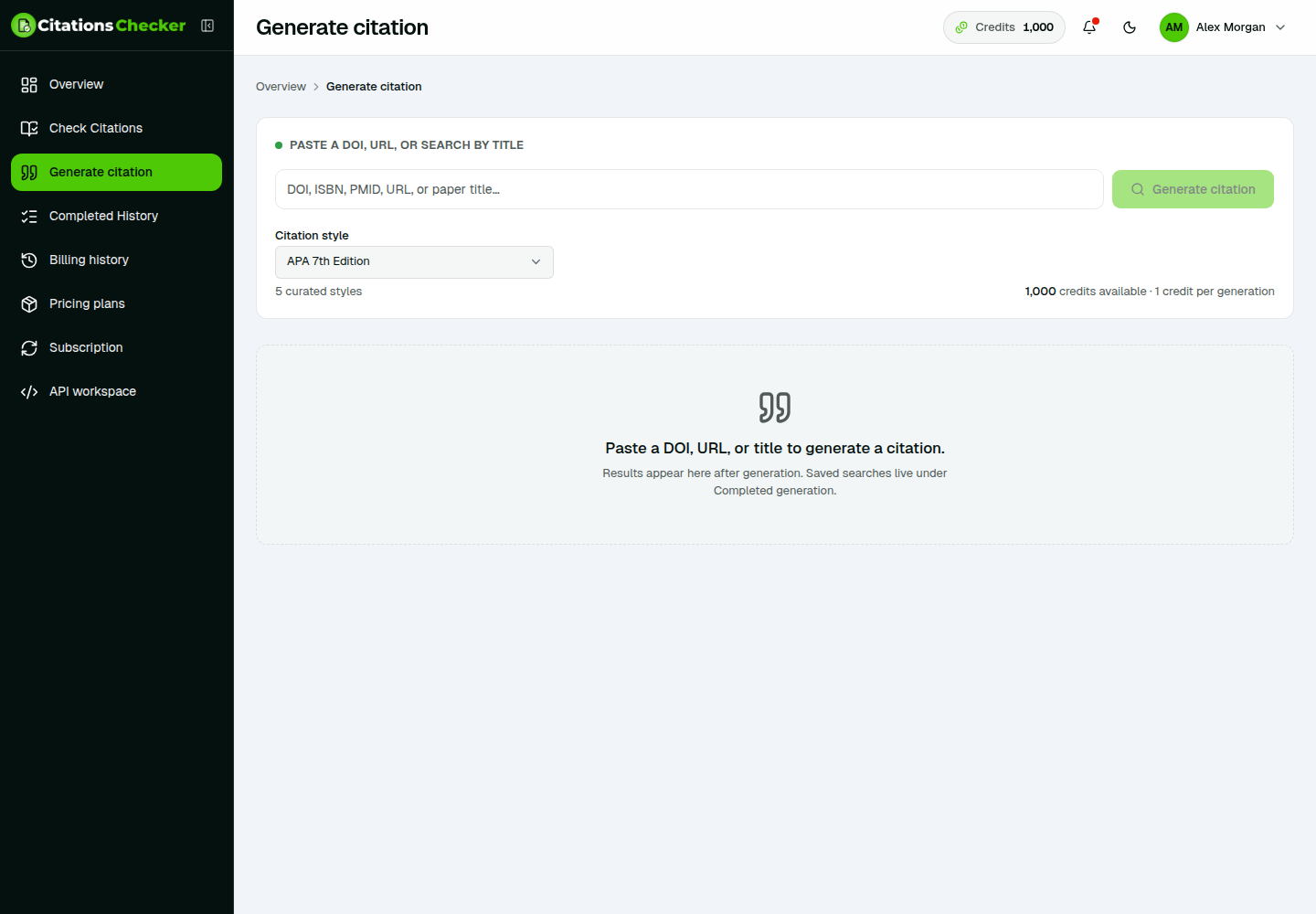 Generate citation search box and style picker