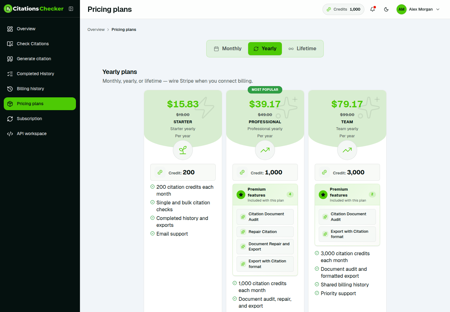 Yearly pricing tab with discounted monthly equivalents